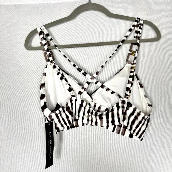 LA BLANCA | Tie Dye Longline V-Neck Brown & White Embellished Bikini Top‎ - Picture 8 of 14